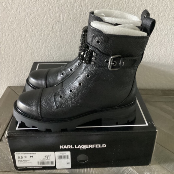 KARL LAGERFELD PARIS Women's Maeva Embellished Buckled Zip Booties, size… - Picture 12 of 16